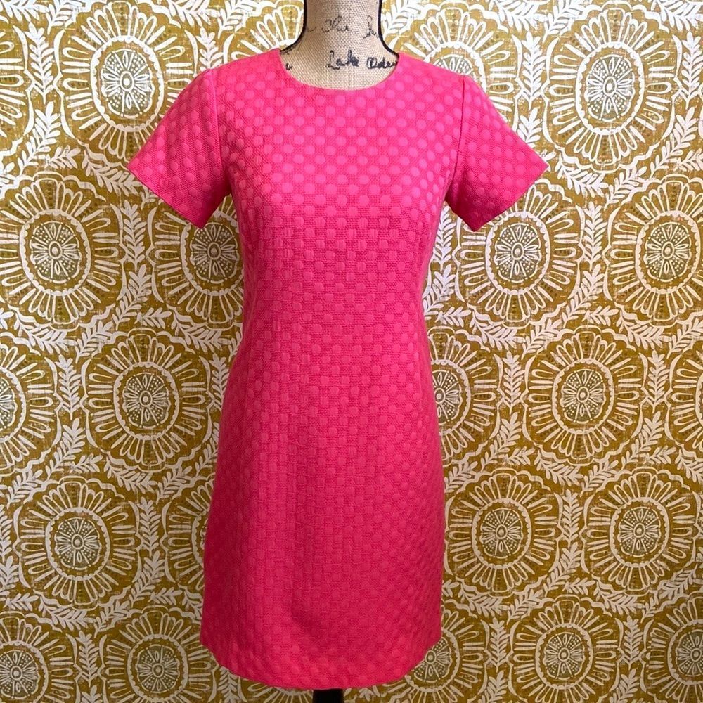 Sail To Sable Beautiful Pink Mesh Dots Short Sleeve Shift Dress in Coral size 2